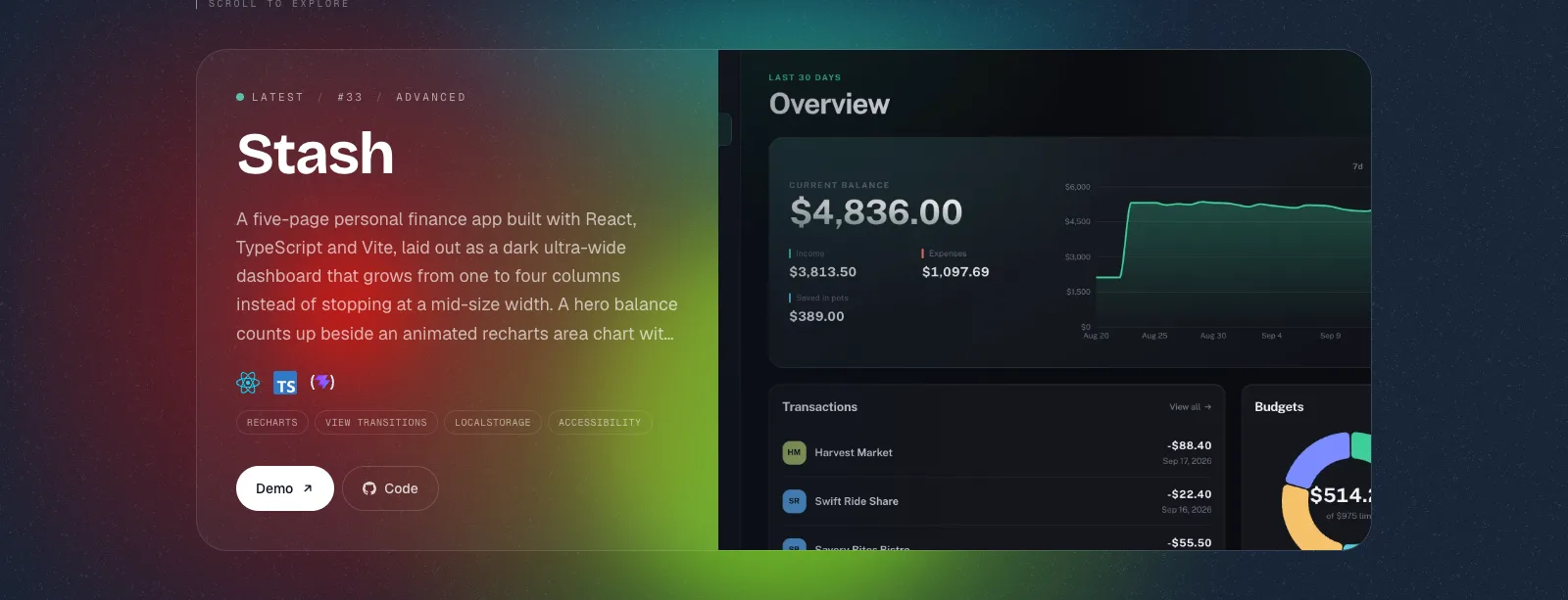The latest project featured on the homepage